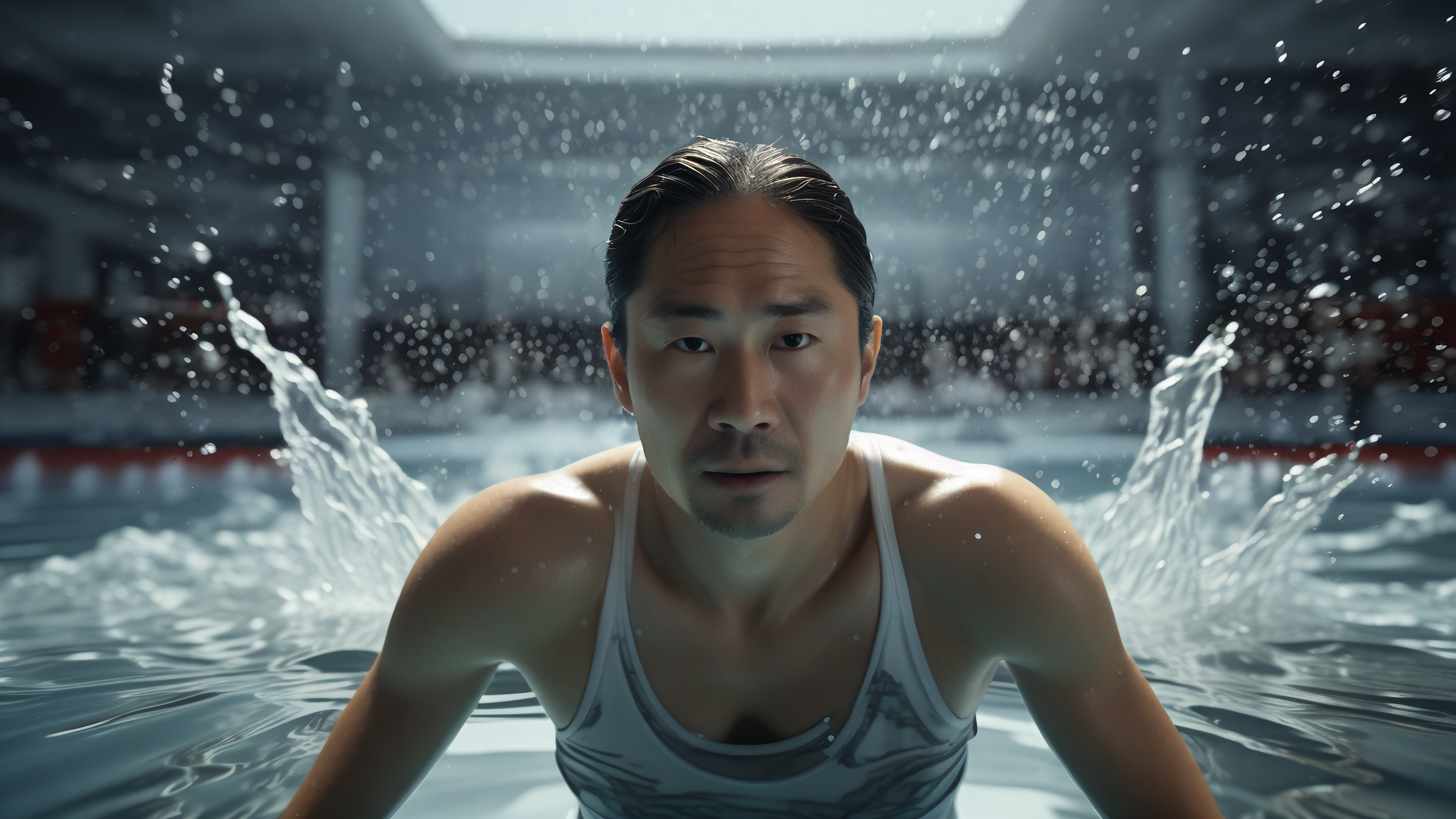 运动员洗涤冒汗后神采飞扬，精神状态良好